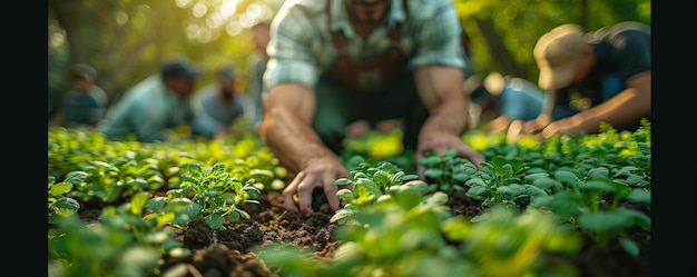 Un gruppo di vicini che organizza un giardino comunitario