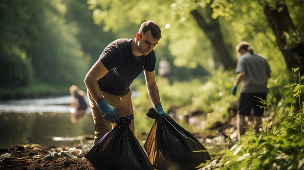 Un gruppo di volontari che ripulisce i rifiuti in ambienti naturali o urbani