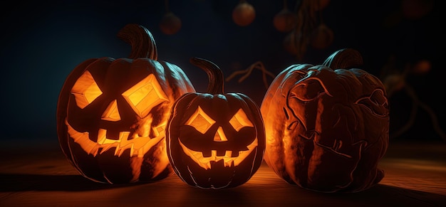 Un gruppo di zucche con la scritta halloween sul davanti