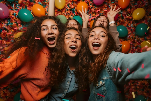 Un gruppo felice di adolescenti che festeggia il compleanno generativo ai