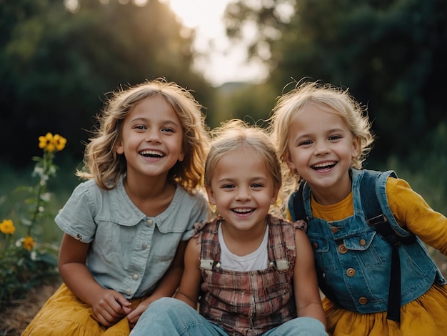 Un gruppo felice di bambini amici che si divertono all'aperto nel parco