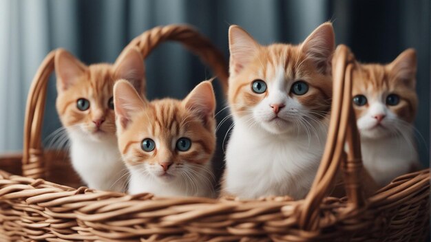 Un gruppo iper realistico di gatti nel carrello Sfondo blu