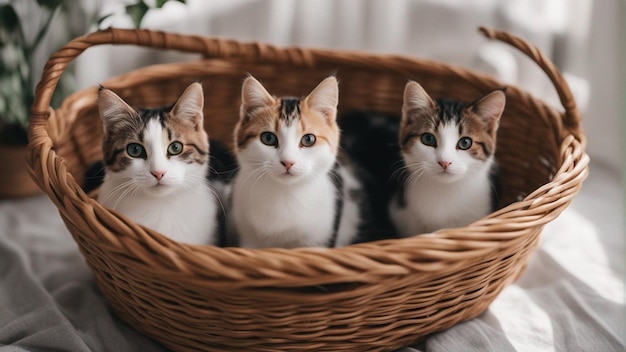 Un gruppo iper realistico di gatti nel carrello Sfondo blu