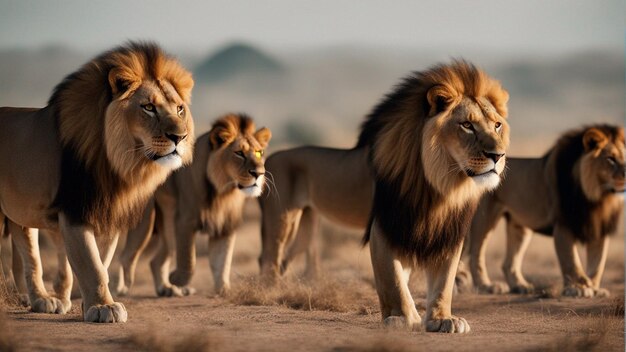 Un gruppo iper realistico di leoni nella giungla