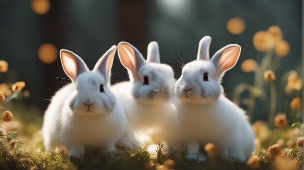Un gruppo iper realistico di simpatici conigli nella giungla