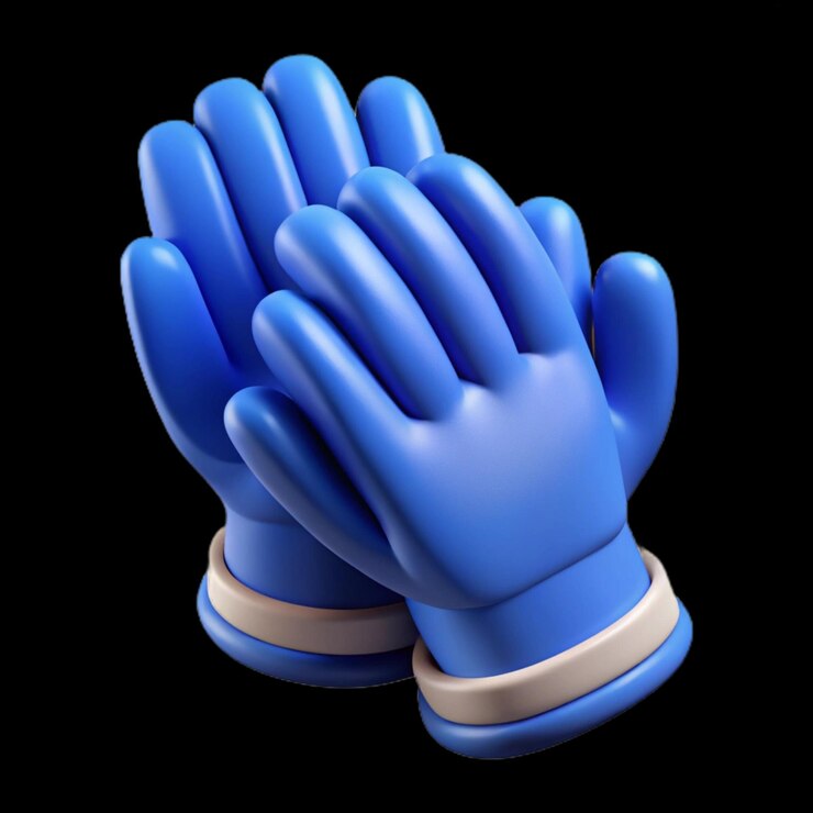 Un guanto blu con un guanto blu che dice mani