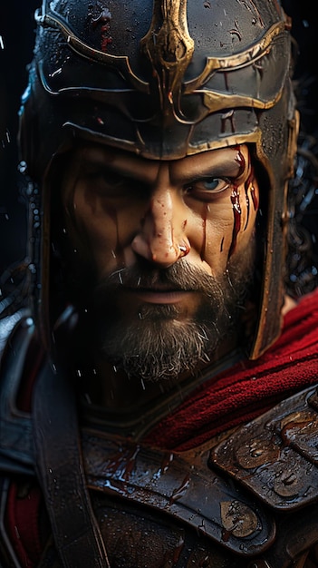 Un guerriero con la barba e un mantello rosso è mostrato in una foto del film.