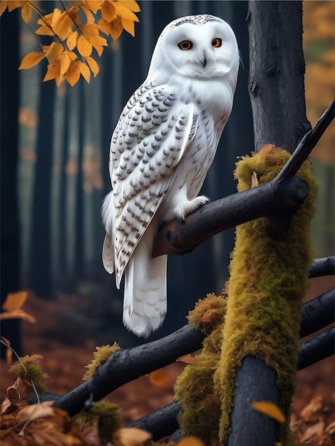 Un gufo bianco nella natura del bosco