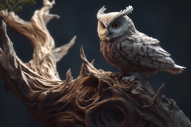 Un gufo in piedi su un albero di notte Uccelli Fauna selvatica Animali Illustrazione Generative AI