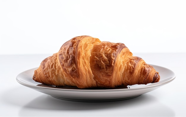 Un gustoso croissant su uno sfondo bianco foto pubblicitaria professionale di cibo ai generato