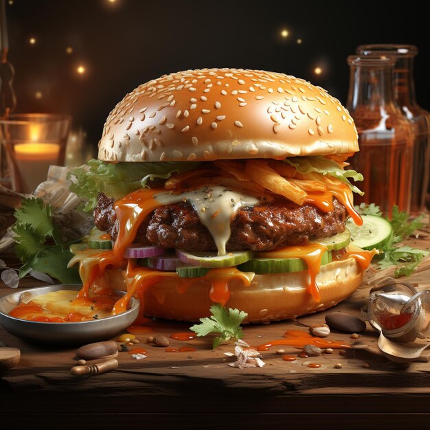 un gustoso e grande menu di hamburger