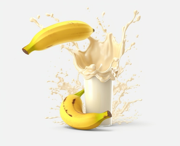 Un gustoso frullato al latte con una banana isolata sullo sfondo