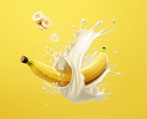 Un gustoso frullato al latte con una banana isolata sullo sfondo