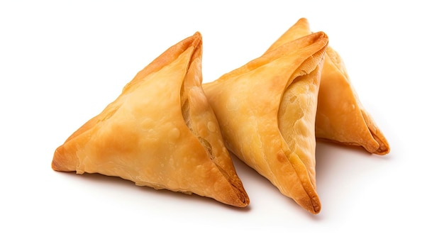 Un gustoso samosa isolato su uno sfondo bianco