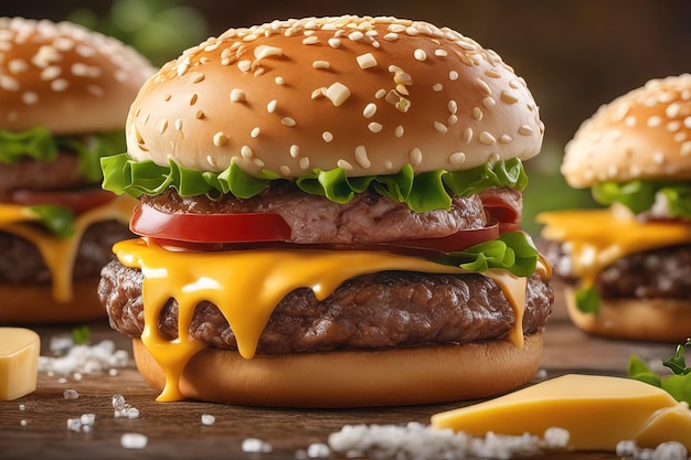 Un hamburger con formaggio e salsa di pomodoro