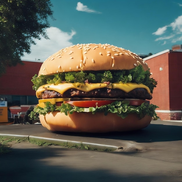 Un hamburger con formaggio pomodoro e cipolla