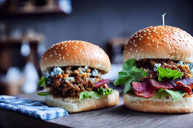 Un hamburger con gorgonzola e pancetta