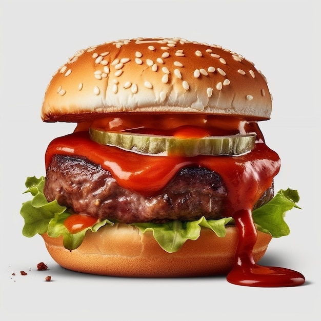 Un hamburger con ketchup