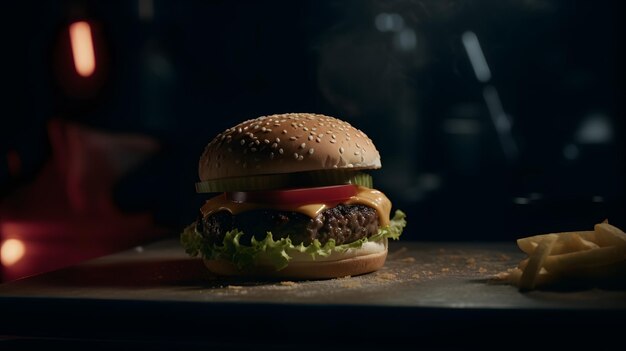 Un hamburger con lattuga, pomodoro e formaggio