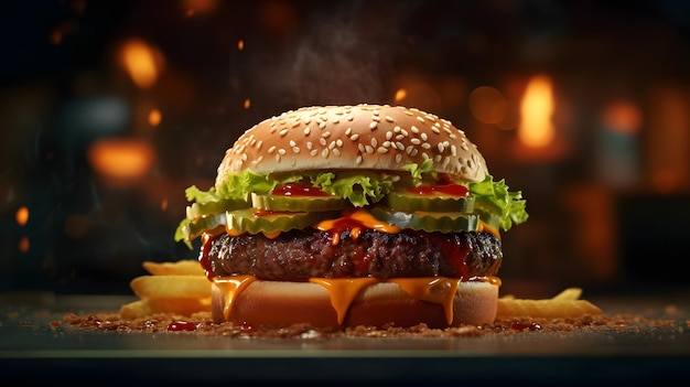 Un hamburger con molta salsa sopra