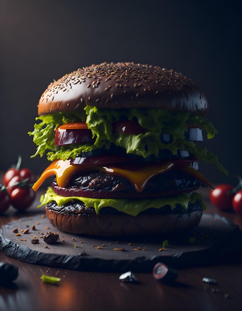 Un hamburger con molti condimenti