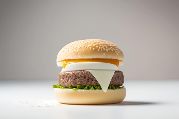 Un hamburger con sopra formaggio e maionese