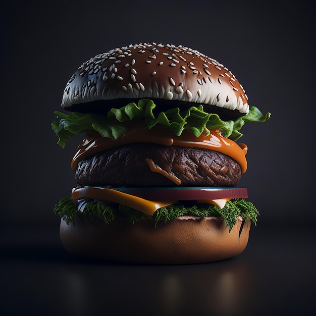 Un hamburger con sopra un hamburger con la scritta "hamburger".