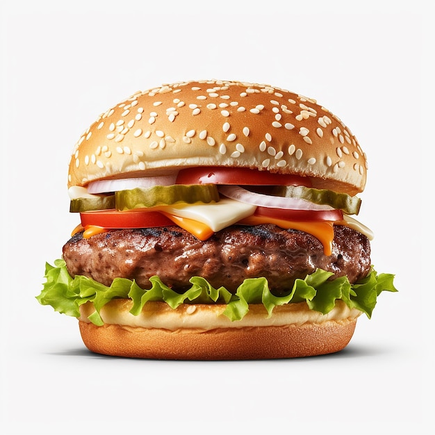 un hamburger con sopra un hamburger e sopra un sacco di verdure.