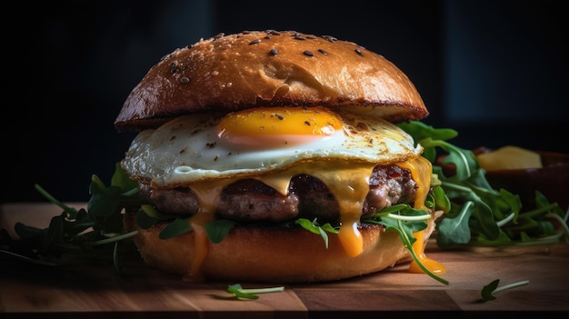 Un hamburger con sopra un uovo fritto