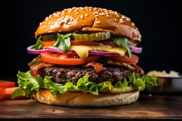 Un hamburger con tante verdure sopra