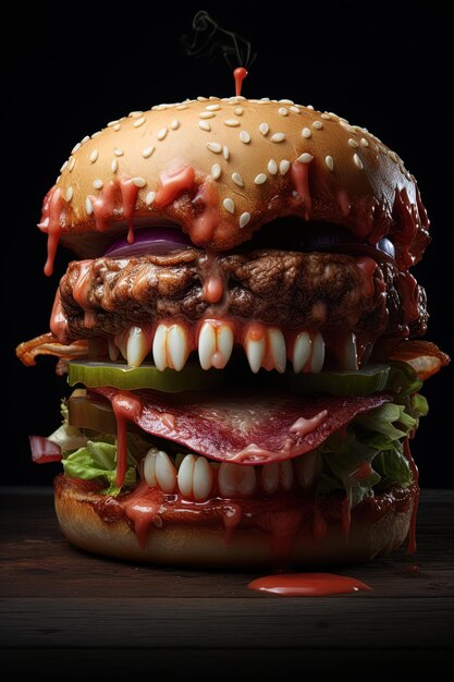 un hamburger con un boccone preso da esso