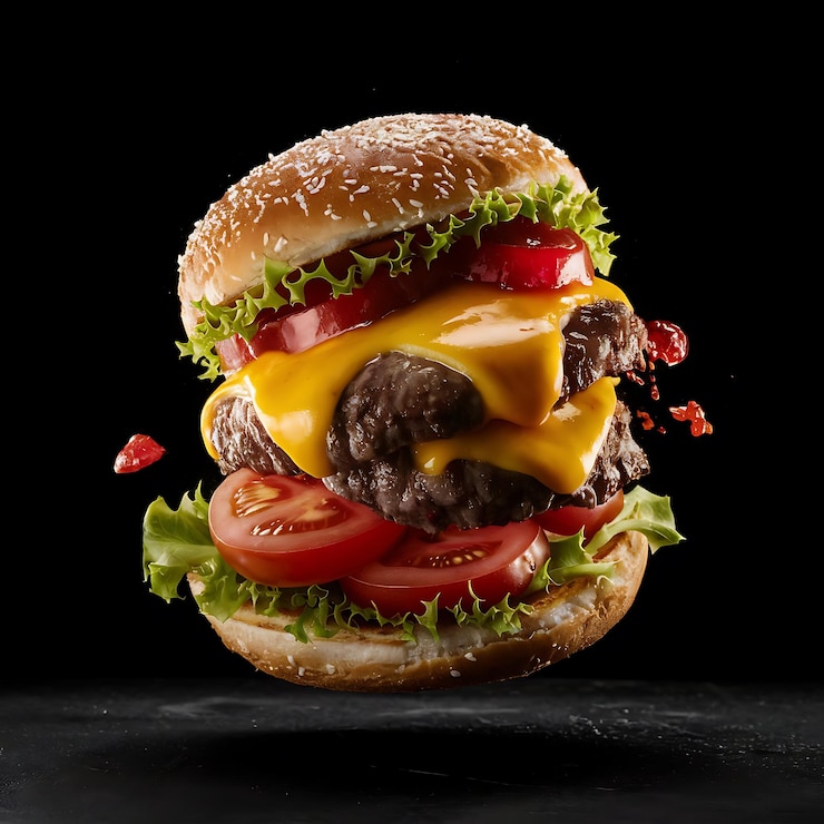 Foto un hamburger con un hamburger e dei pomodori
