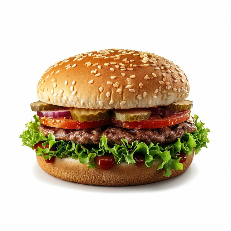 un hamburger con un hamburger e una lattuga sopra