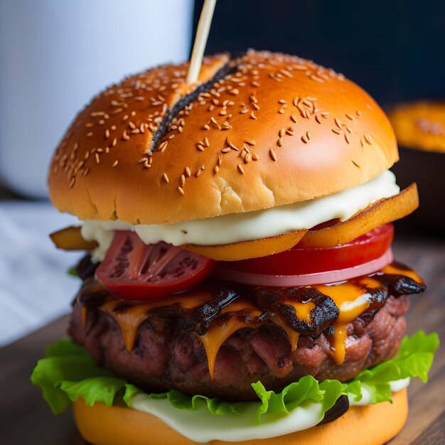 Un hamburger con un panino e formaggio.