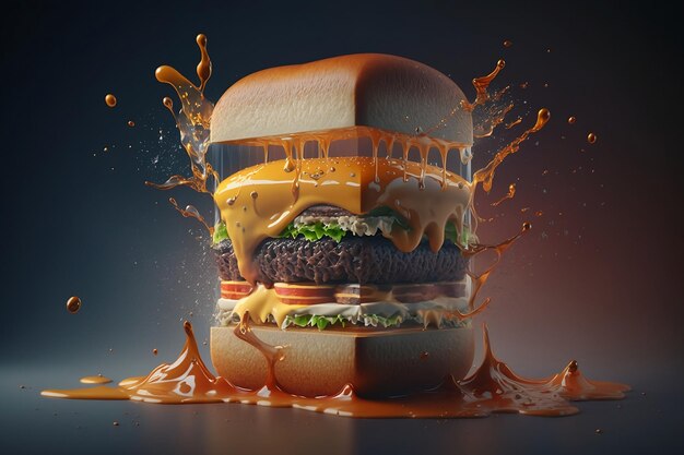 Un hamburger con una spruzzata d'acqua sopra