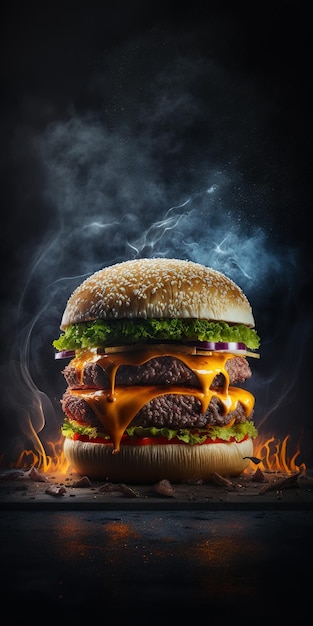 Un hamburger da cui esce del fumo