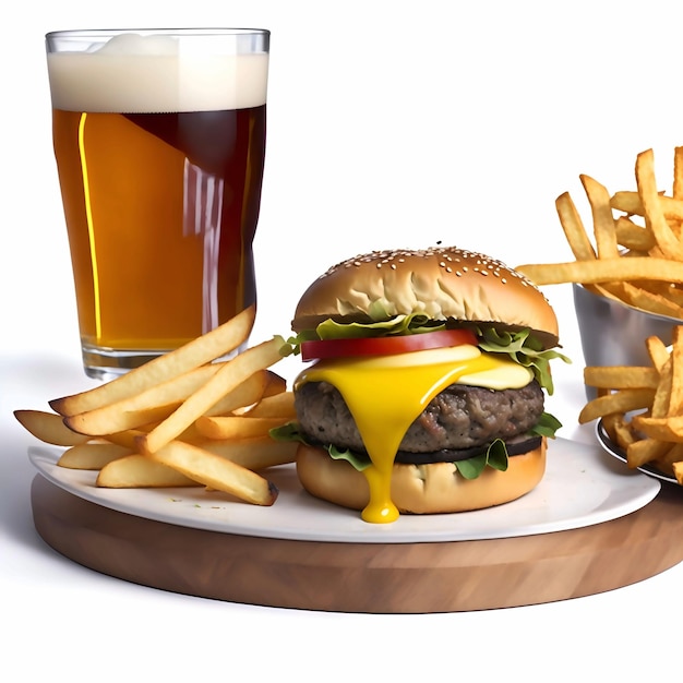 Un hamburger e patatine fritte di base per il cibo da bar