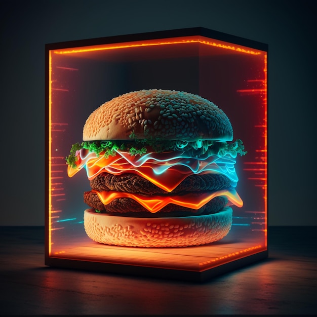 Un hamburger in una scatola con una luce rossa sopra