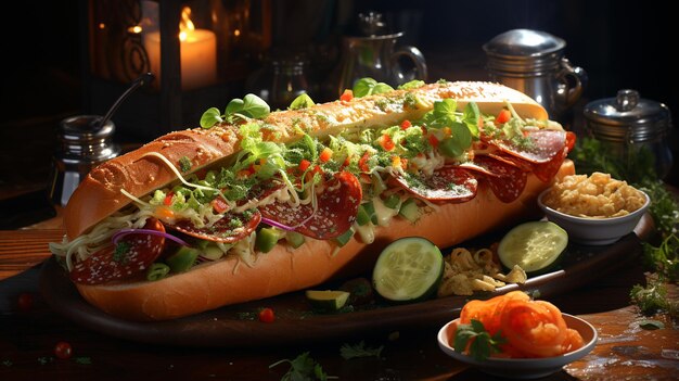 un hot dog con molte verdure