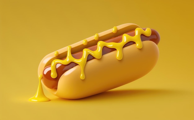 Un hot dog con senape 3d hot dog icona cibo 3d ai generato