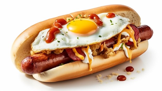 Un hot dog con sopra un uovo