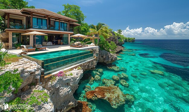 un hotel con una capanna sulla spiaggia sull'acqua