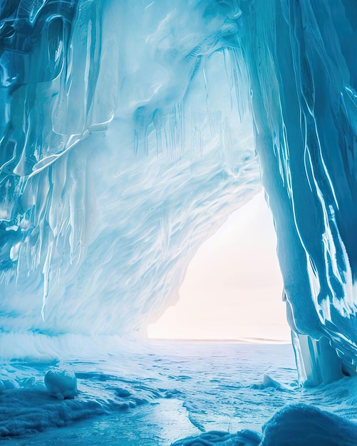 Un iceberg blu con un buco sul fondo.