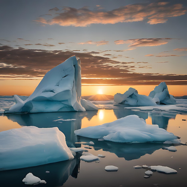 un iceberg con il sole che tramonta dietro di lui