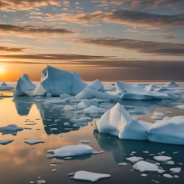 un iceberg con il sole che tramonta dietro di lui