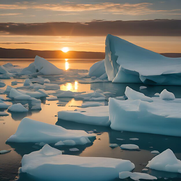 un iceberg con il sole che tramonta dietro di lui