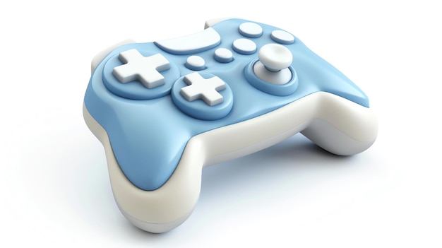 Un'icona di controller di gioco 3D elegante e moderna in blu e bianco perfettamente isolata su uno sfondo bianco nitido Ideale per gli appassionati di giochi e progetti legati alla tecnologia