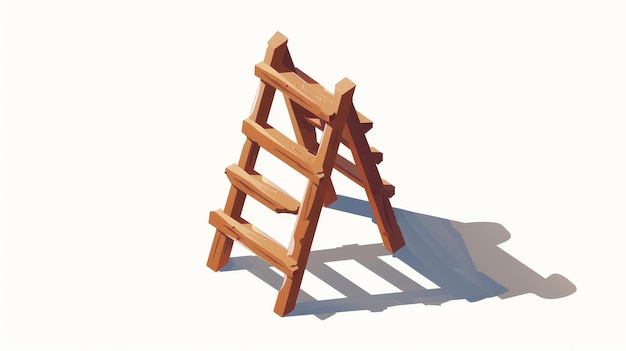 Un'icona di una scala di legno che rappresenta una costruzione di carriera di successo per la riparazione illustrazione moderna di un cartone animato un'icona della forma isometrica