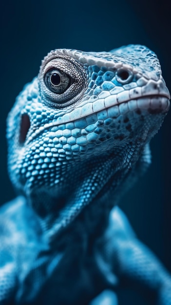 Un'iguana blu con uno sfondo blu