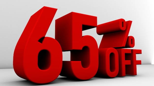 Un'illustrazione 3d con testo scontato del 65% sull'offerta speciale Colore del testo rosso su sfondo grigio